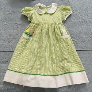 Betti Terrell Easter Dress Green White Seersucker Classic Preppy Southern Spring